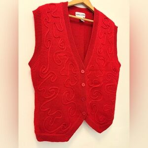 Vintage Alfred Dunner Embroidered Size Medium Red V-Neck Sweater Vest